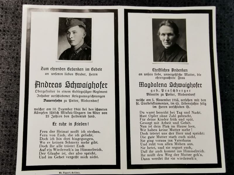 Sterbebild Mutter & Sohn Echtfoto Obergefreiter Gebirgsjäger Regt. Miskolc Ungarn - www.mmilitaria.com