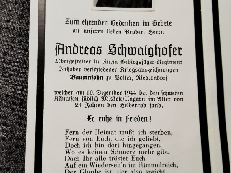 Sterbebild Mutter & Sohn Echtfoto Obergefreiter Gebirgsjäger Regt. Miskolc Ungarn - www.mmilitaria.com