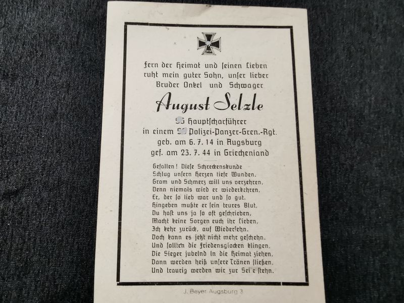 Sterbebild SS Hauptscharführer Augsburg Polizei-Panzer Grenadier Regt. Amphissa Griechenland - www.mmilitaria.com