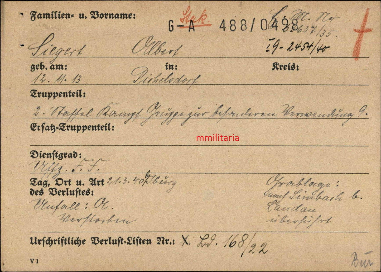 Sterbebild Unteroffizier Flugzeugführer Fluglehrer 2. Staffel Kampfgeschwader 9 Coburg Deutschland - www.mmilitaria.com