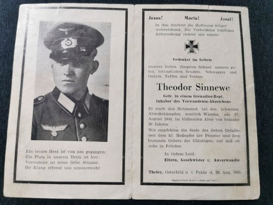 Sterbebild Gefreiter 9. Komp. Gren. Regt. 261 Smolensk Russland - www.mmilitaria.com