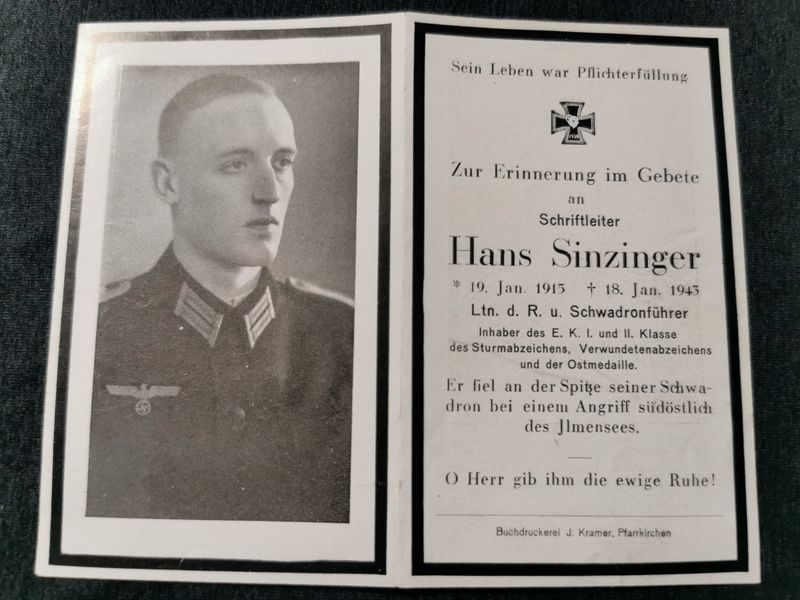 Sterbebild Leutnant Pfarrkirchen 4. Reiter Schwadron Abt. 123 EK I&II Ilmensee Russland - www.mmilitaria.com