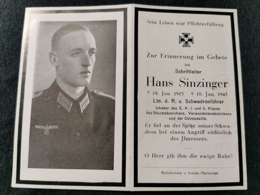 Sterbebild Leutnant Pfarrkirchen 4. Reiter Schwadron Abt. 123 EK I&II Ilmensee Russland - www.mmilitaria.com