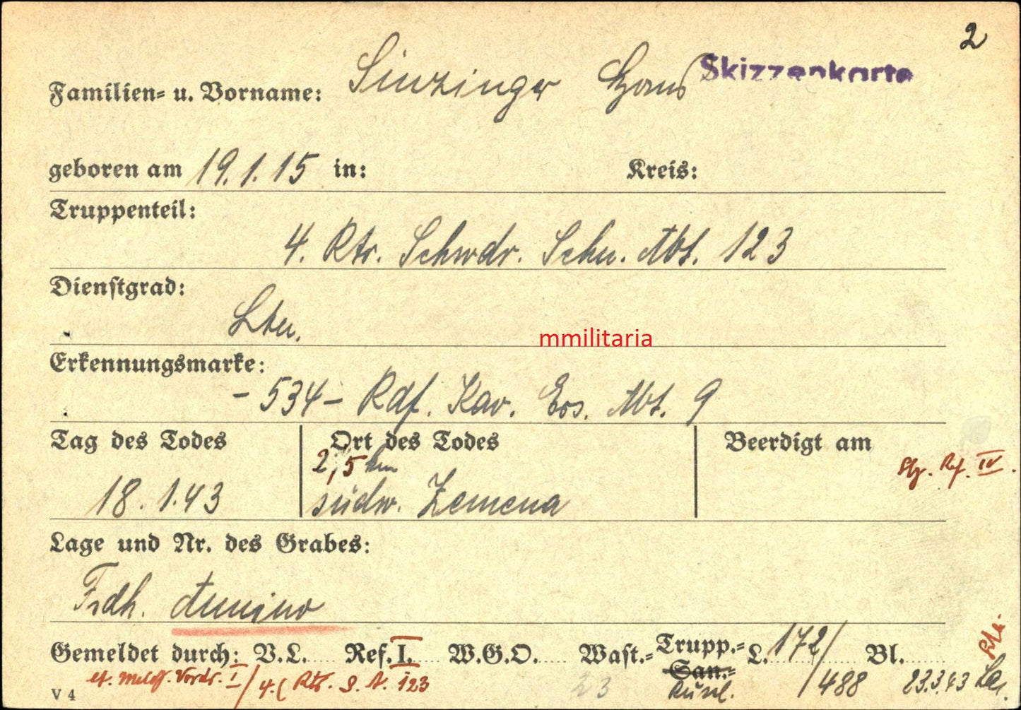 Sterbebild Leutnant Pfarrkirchen 4. Reiter Schwadron Abt. 123 EK I&II Ilmensee Russland - www.mmilitaria.com