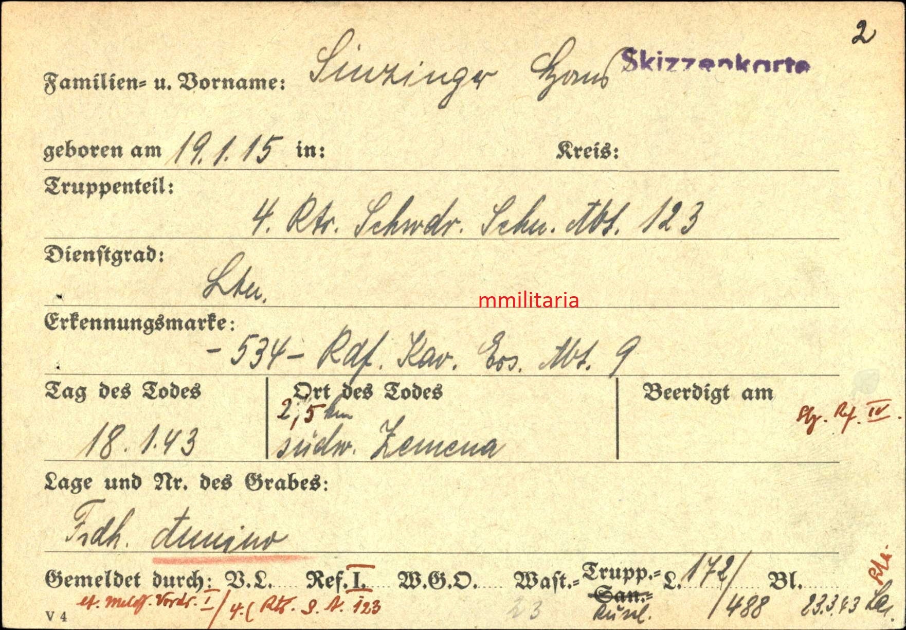 Sterbebild Leutnant Pfarrkirchen 4. Reiter Schwadron Abt. 123 EK I&II Ilmensee Russland - www.mmilitaria.com