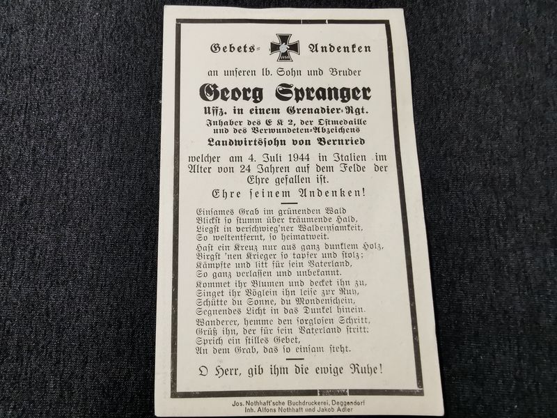 Sterbebild Unteroffizier Grenadier Regt. EK II Costermano Italien - www.mmilitaria.com