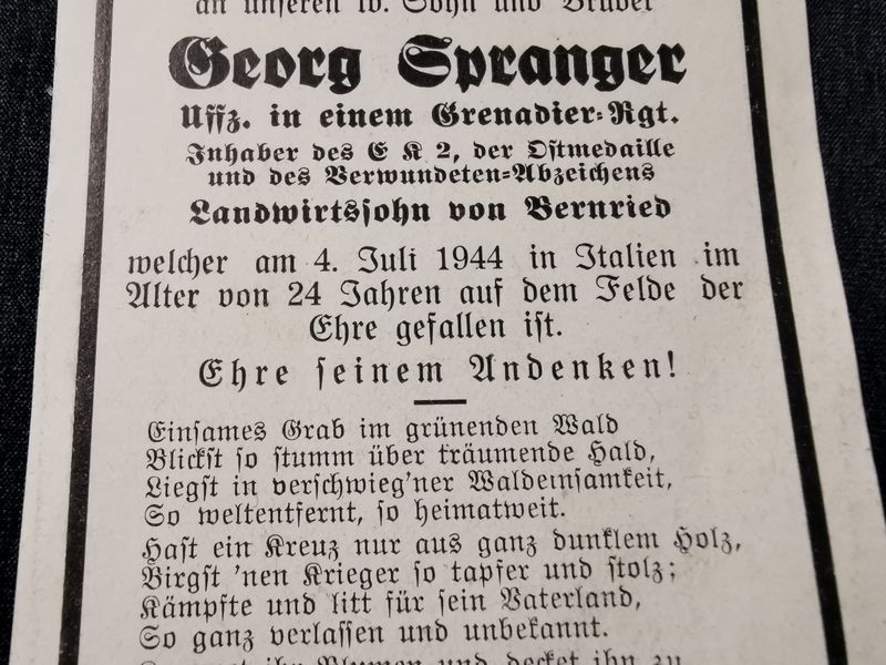 Sterbebild Unteroffizier Grenadier Regt. EK II Costermano Italien - www.mmilitaria.com