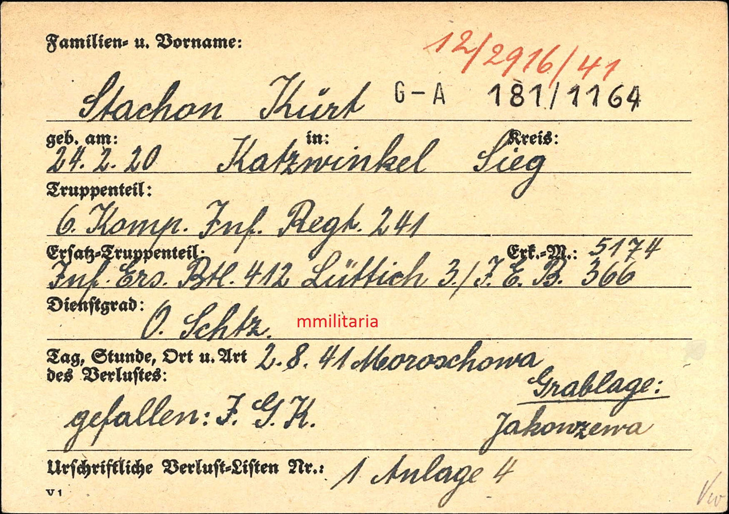 Sterbebild Oberschütze 6. Komp. Inf. Regt. 241 Moroschowa Russland - www.mmilitaria.com