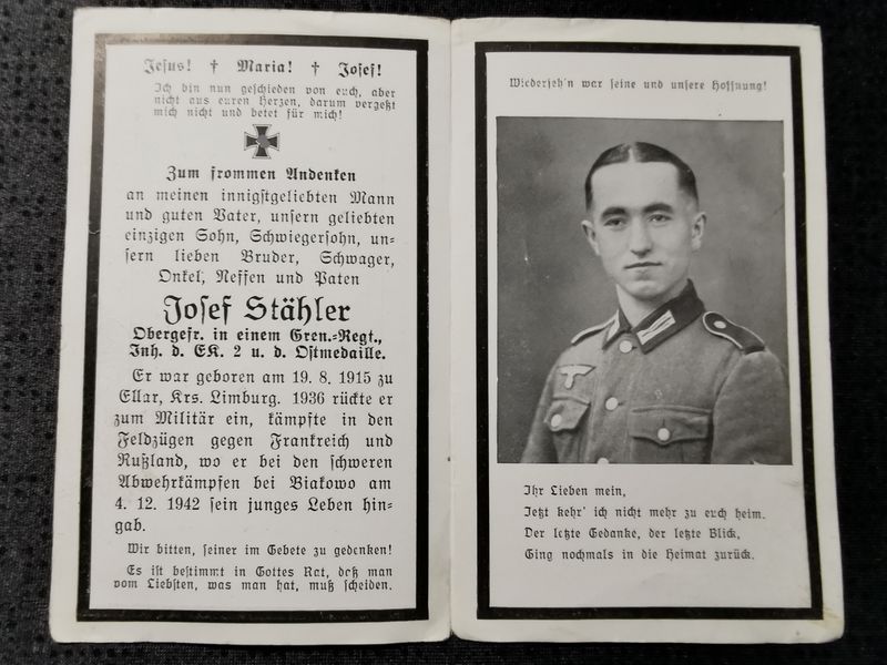 Sterbebild Obergefreiter Grenadier Regt. EK II Biakowo Ssutschan-Sumpf Korpowo Russland - www.mmilitaria.com