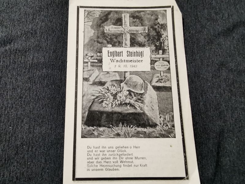 Sterbebild Wachtmeister Gebirgs Artillerie Regt. EK I&II Kretaband schwere Abwehrkämpfe Borowinowka Russland - www.mmilitaria.com