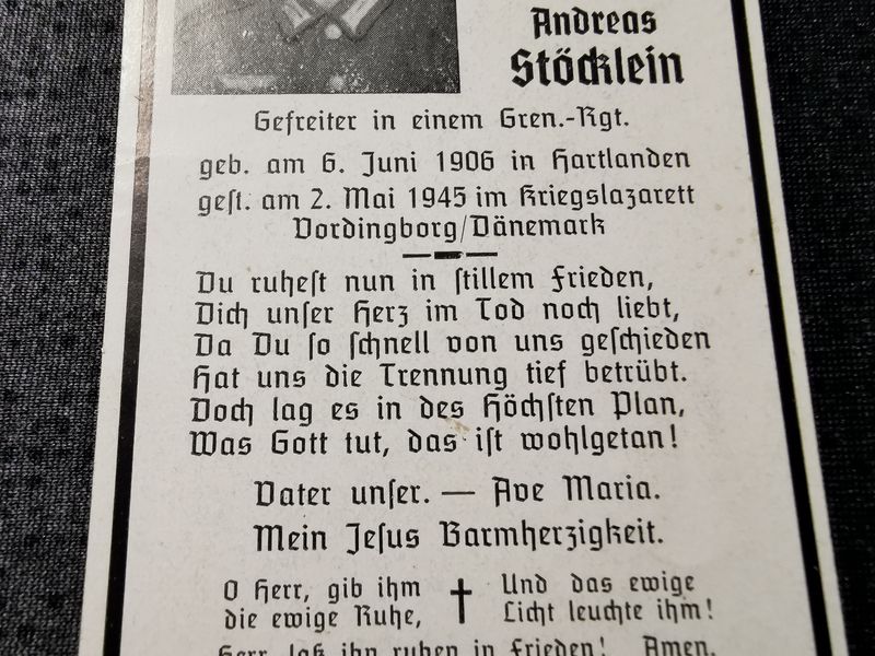 Sterbebild Gefreiter Grenadier Regt. Endkampf Vordingborg Dänemark - www.mmilitaria.com