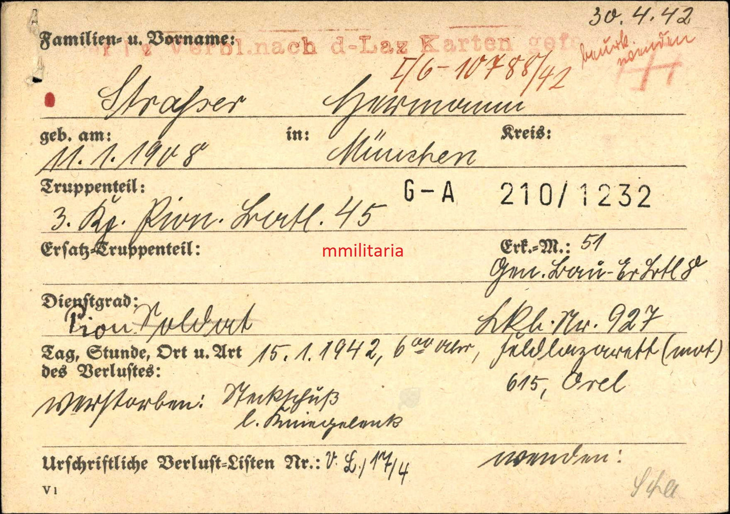 Sterbebild Sturmpionier 3. Komp. Pionier Btl. 45 Orel Russland - www.mmilitaria.com