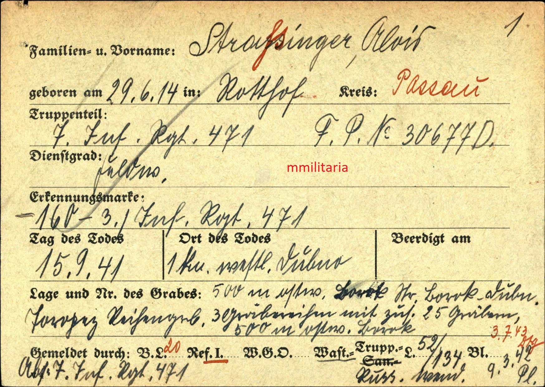 Sterbebild Feldwebel 7. Komp. Inf. Regt. 471 Dubno Rshew Russland - www.mmilitaria.com