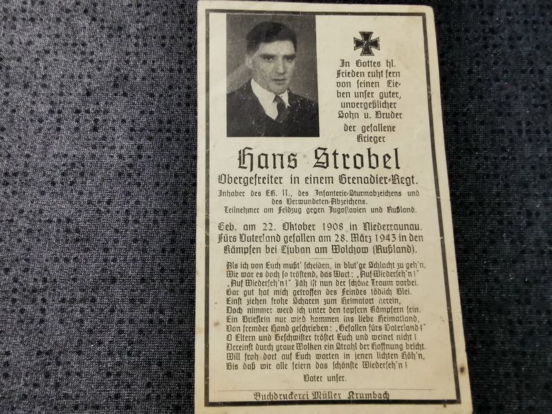 Sterbebild Obergefreiter Niederraunau Grenadier Regt. EK II ISA VWA Wolchow Russland - www.mmilitaria.com