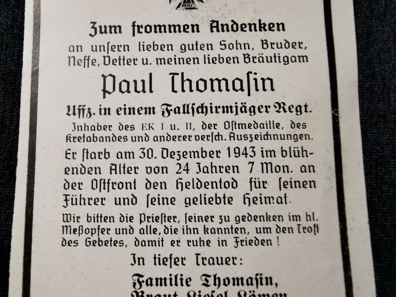 Sterbebild Unteroffizier Welschbach 9. Komp. Fallschirmjäger Regt. 2 Kretaband Nowgorodka Ostfront - www.mmilitaria.com