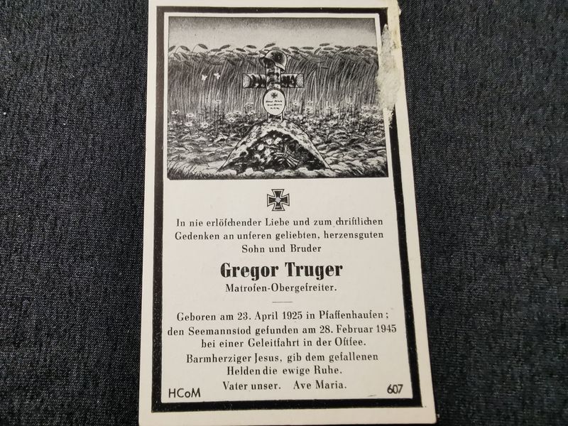 Sterbebild Matrosen Obergefreiter Marine Endkampf Geleitfahrt Ostsee - www.mmilitaria.com