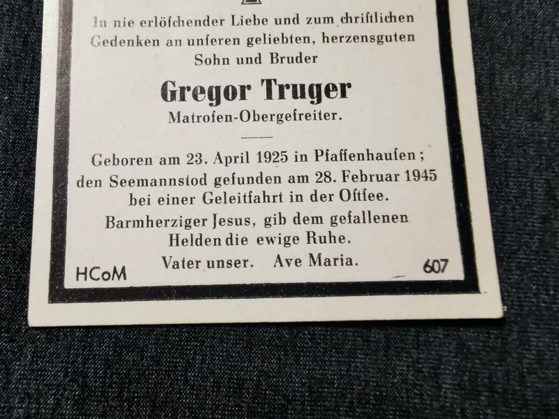 Sterbebild Matrosen Obergefreiter Marine Endkampf Geleitfahrt Ostsee - www.mmilitaria.com