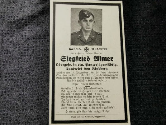 Sterbebild Obergefreiter Panzerjäger Abt. Westen Düren Kerpen Deutschland - www.mmilitaria.com
