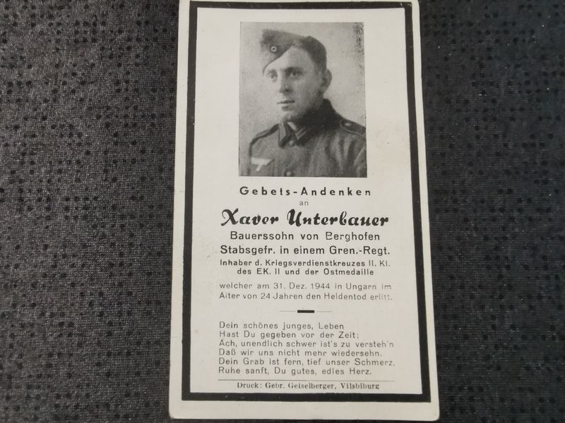 Sterbebild Stabsgefreiter Grenadier Regt. Divin Ungarn Vazec Slowakei - www.mmilitaria.com