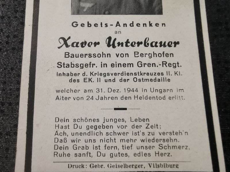 Sterbebild Stabsgefreiter Grenadier Regt. Divin Ungarn Vazec Slowakei - www.mmilitaria.com
