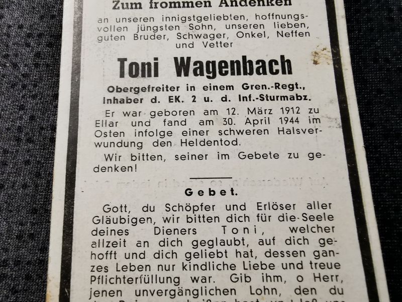 Sterbebild Obergefreiter Ellar Grenadier Regt. EK II ISA Săiți Chisinau Moldawien - www.mmilitaria.com