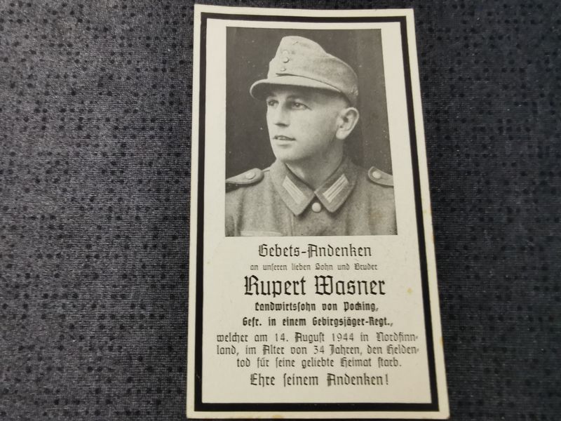 Sterbebild Gefreiter Pocking Gebirgsjäger Regt. Nordfront Rovaniemi-Norvajaervi Finnland - www.mmilitaria.com