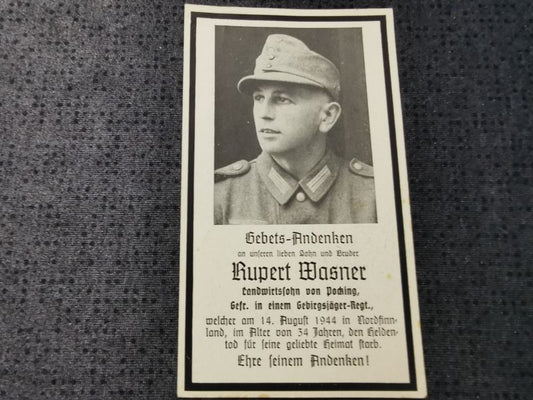 Sterbebild Gefreiter Pocking Gebirgsjäger Regt. Nordfront Rovaniemi-Norvajaervi Finnland - www.mmilitaria.com