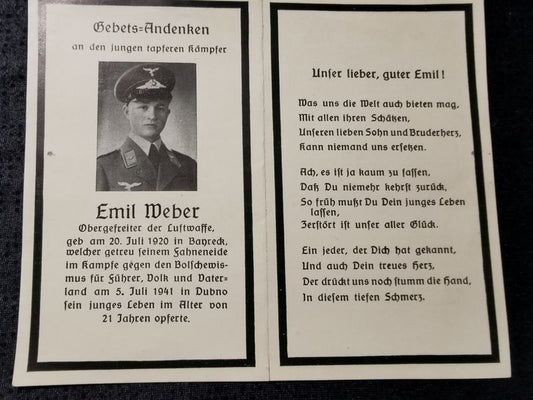Sterbebild Obergefreiter Luftwaffe Stabs Komp JG/53 Dubno Russland - www.mmilitaria.com