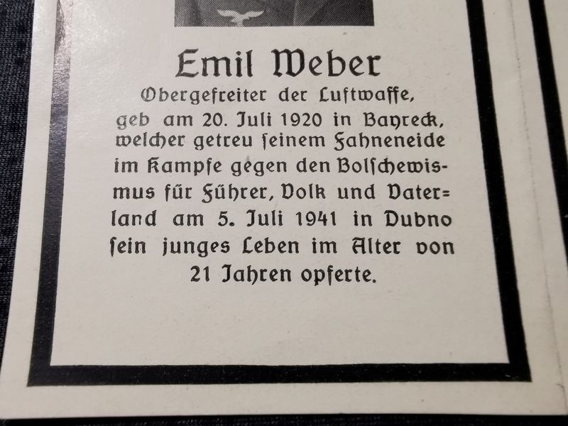 Sterbebild Obergefreiter Luftwaffe Stabs Komp JG/53 Dubno Russland - www.mmilitaria.com