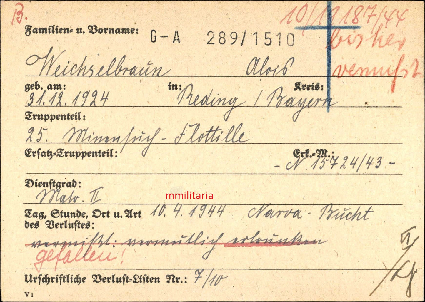Sterbebild Matrose U-Boot 25. Minensuch-Flottille Narwa-Bucht Estland Ostsee - www.mmilitaria.com