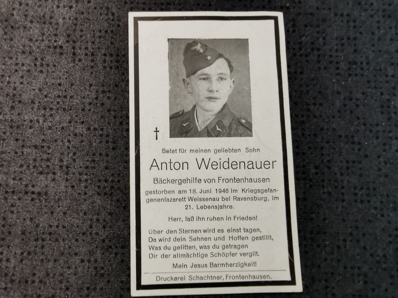 Sterbebild Schütze Frontenhausen Kriegsgefangenenlazarett Weissenau Ravensburg Deutschland - www.mmilitaria.com