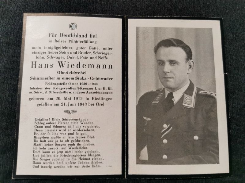 Sterbebild Oberfeldwebel Stuka Geschwader viele Auszeichnungen Orel Russland - www.mmilitaria.com