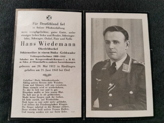Sterbebild Oberfeldwebel Stuka Geschwader viele Auszeichnungen Orel Russland - www.mmilitaria.com