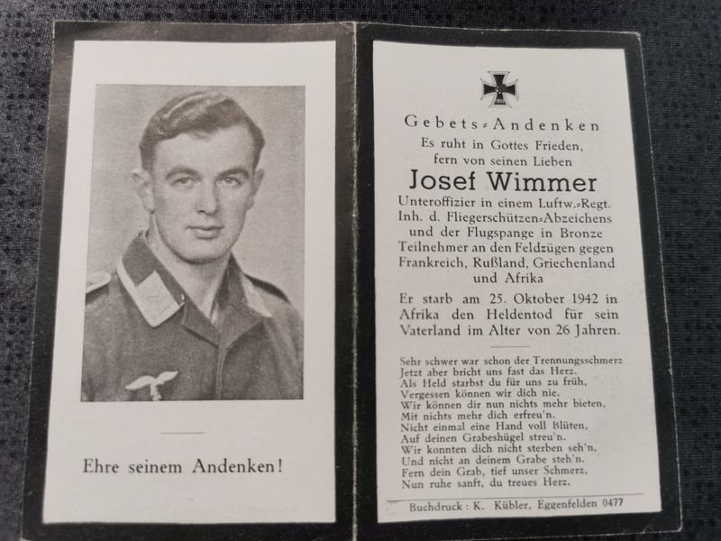 Sterbebild Unteroffizier Fliegerkompanie LN Regt. 2 Fliegerschützen Abz. Flugspange in Bronze Afrika - www.mmilitaria.com