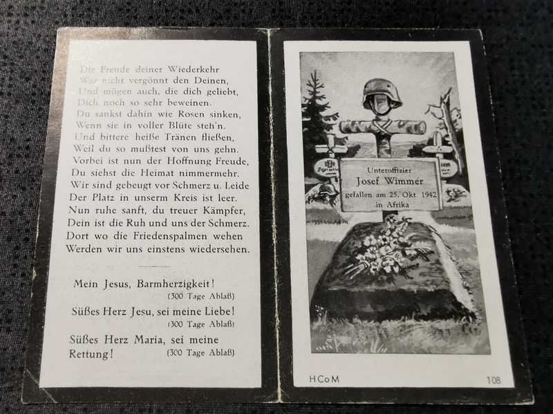 Sterbebild Unteroffizier Fliegerkompanie LN Regt. 2 Fliegerschützen Abz. Flugspange in Bronze Afrika - www.mmilitaria.com