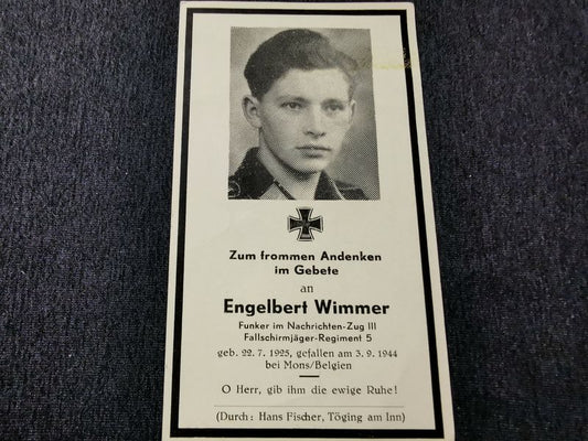 Sterbebild Funker Fallschirmjäger Regt. 5 Nachrichtenzug III Mons Lommel Belgien - www.mmilitaria.com