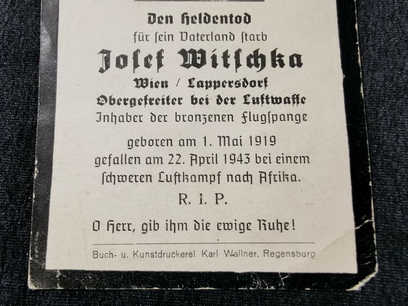 Sterbebild Obergefreiter Lappersdorf 2. Transport Flug-Geschwader 5 Frontflugspanne Cap Bon Afrika Italien - www.mmilitaria.com