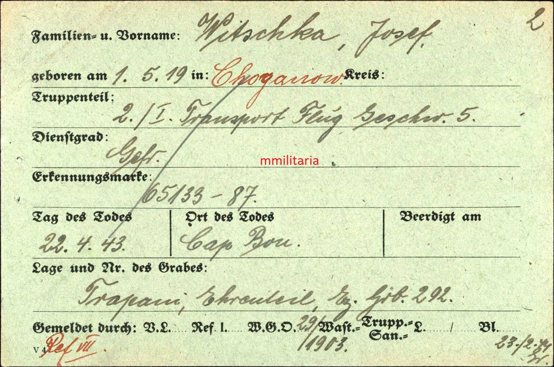Sterbebild Obergefreiter Lappersdorf 2. Transport Flug-Geschwader 5 Frontflugspanne Cap Bon Afrika Italien - www.mmilitaria.com