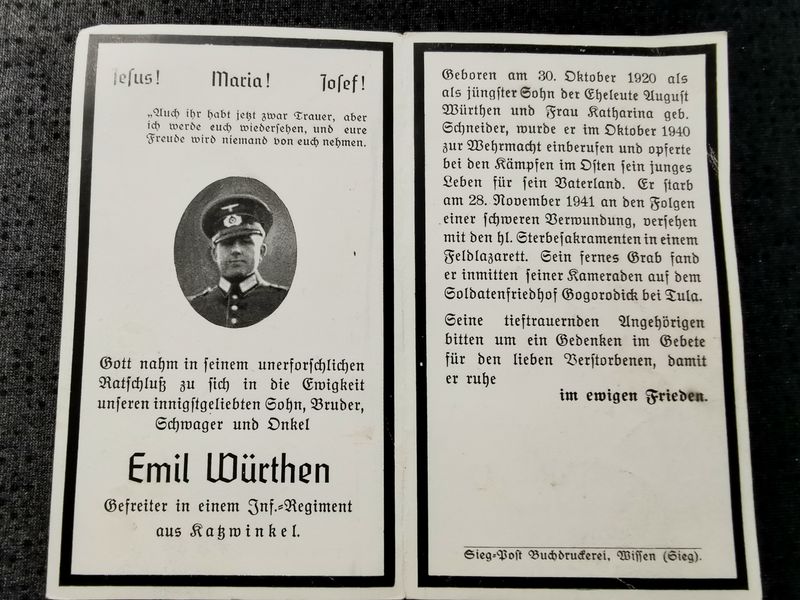 Sterbebild Gefreiter Katzwinkel Infanterie Regt. Bogorodizk Tula Kursk Russland - www.mmilitaria.com