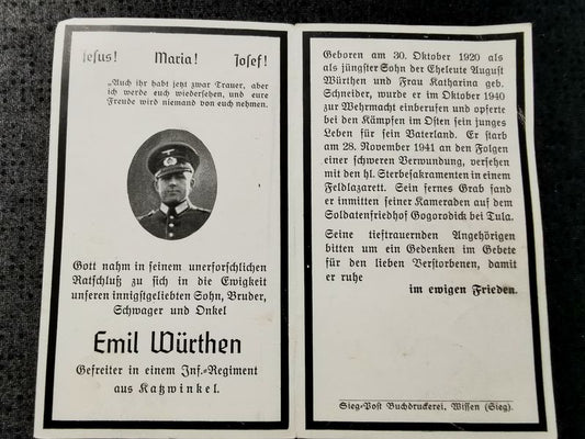 Sterbebild Gefreiter Katzwinkel Infanterie Regt. Bogorodizk Tula Kursk Russland - www.mmilitaria.com