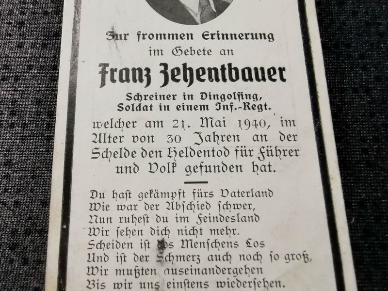 Sterbebild Schütze 10. Komp. Inf. Regt. 62 Scheldemündung Tournai Lommel Belgien - www.mmilitaria.com