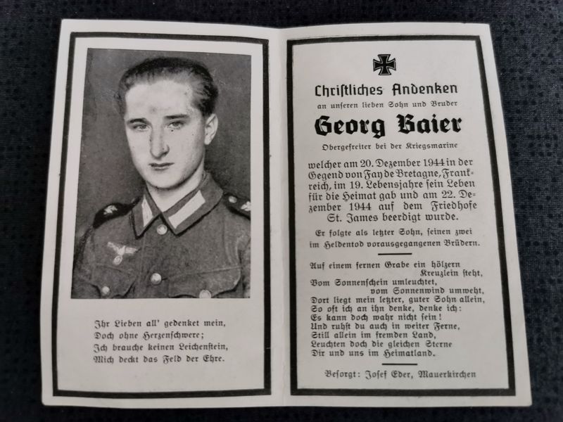 Sterbebild Obergefreiter Uttendorf Kriegsmarine Fay des Bretagne Normandie Marigny Frankreich - www.mmilitaria.com