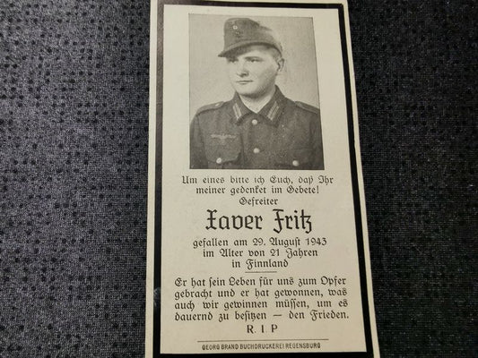 Sterbebild Gefreiter 6. Komp. Geb. Jäg. Regt. 206 Kiestinki Finnland - www.mmilitaria.com