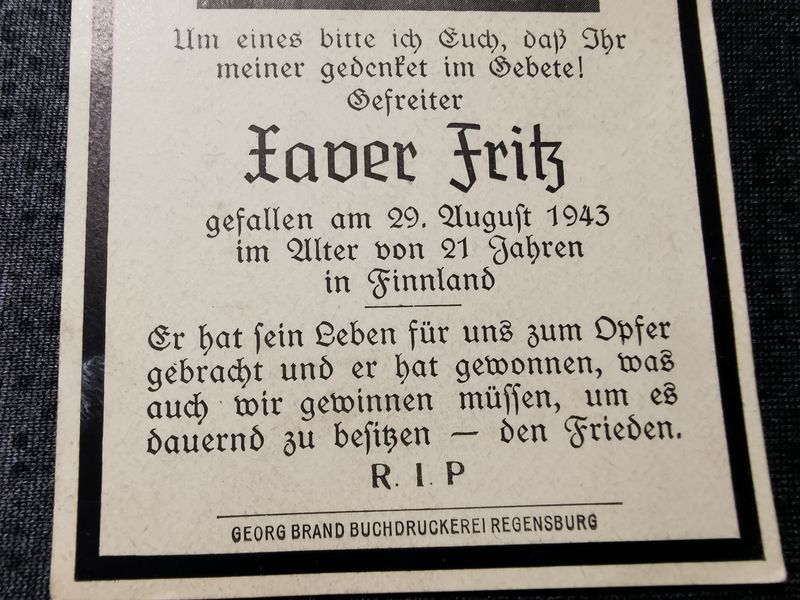 Sterbebild Gefreiter 6. Komp. Geb. Jäg. Regt. 206 Kiestinki Finnland - www.mmilitaria.com