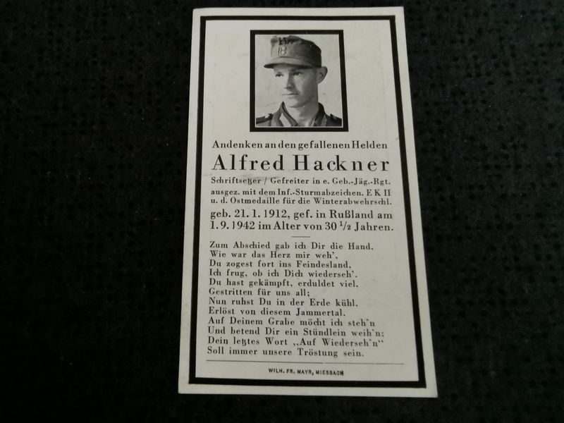 Sterbebild Gefreiter Gebirgsjäger Stab Jagd Kdo. 7 Beljani Russland - www.mmilitaria.com