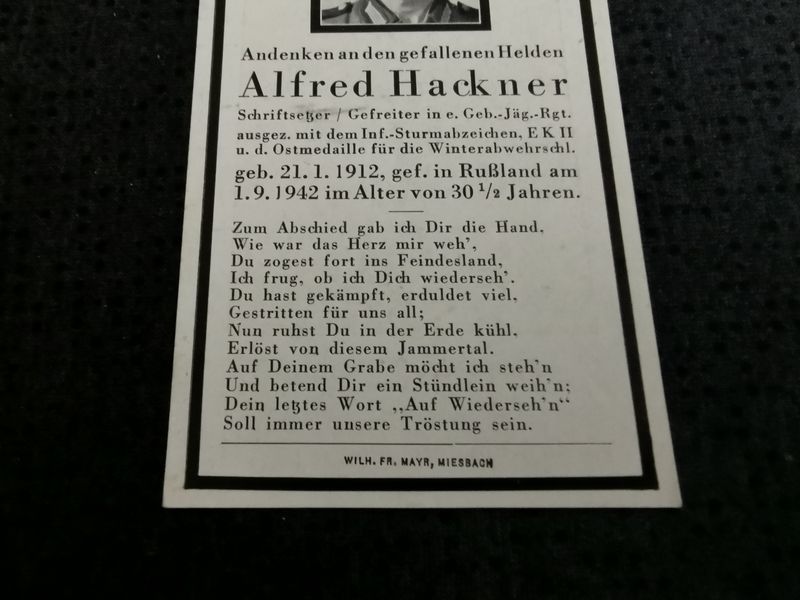 Sterbebild Gefreiter Gebirgsjäger Stab Jagd Kdo. 7 Beljani Russland - www.mmilitaria.com