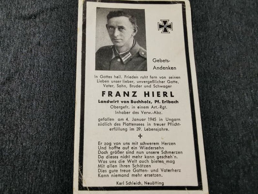 Sterbebild Obergefreiter Artillerie Regt. Endkampf Plattensee Gattanya Böhönye - www.mmilitaria.com