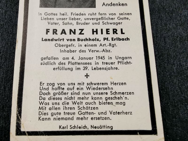 Sterbebild Obergefreiter Artillerie Regt. Endkampf Plattensee Gattanya Böhönye - www.mmilitaria.com