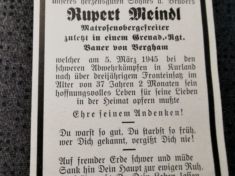 Sterbebild Matrosen Obergefreiter Bergham Grenadier Regt. schwere Abwehrkämpfe Kurland Autz Saldus Lettland - www.mmilitaria.com