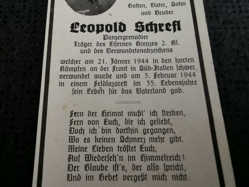 Sterbebild Panzergrenadier 3. Gren. Regt. 15 (Mot) Südfront Cassino Italien - www.mmilitaria.com